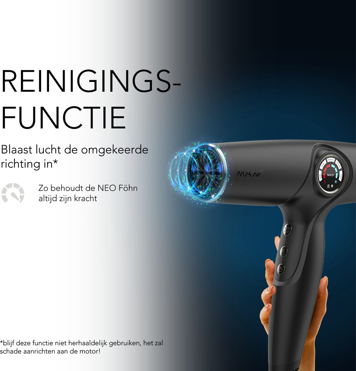 Max Pro NEO Föhn 2100W - Inclusief Diffuser en Twee Blaasmonden (93mm en 63mm) - Professionele Haardroger - Hair Dryer - Alle Haartypes - Snelle Droogtijd - Verminderd Haarbeschadiging - ION & Keramische Technologie - Zelfreinigende Functie
