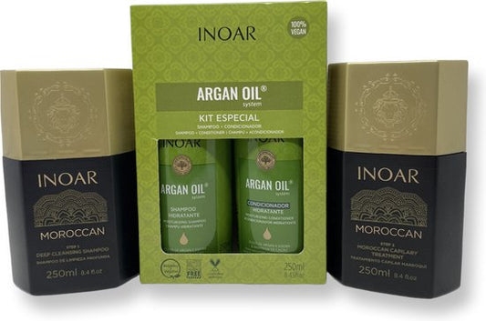 Inoar Moroccan 2x250ml ORIGINAL Keratine Treatment Marokkaanse Keratin Behandeling & INOAR ARGAN OIL