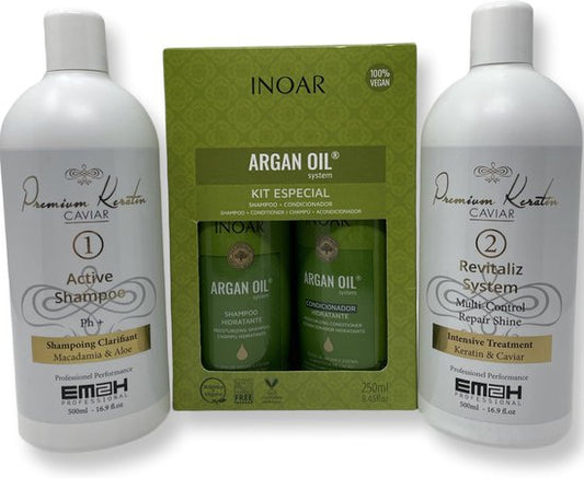 Keratin Caviar Kit 2 x 500 ml & INOAR ARGAN OIL SHAMPOO & CONDITIONER