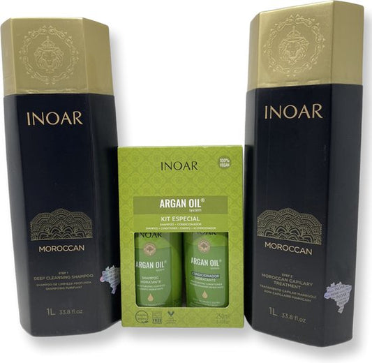 Inoar Moroccan 2x1000ml ORIGINAL keratine treatment marokkaanse keratin behandeling & INOAR ARGAN OIL