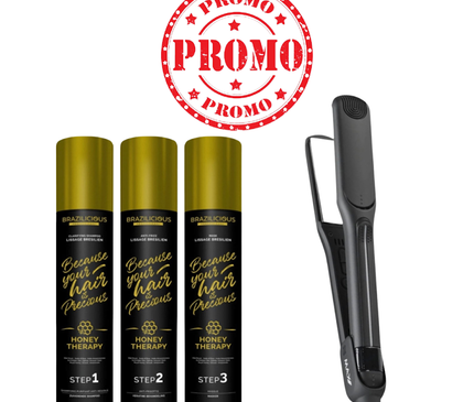 Actie voor de helft van de prijs! Max Pro Stijltang &amp; BraziliCious Honey Therapy Keratine 3 x 1000 ml