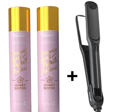BraziliCious Biotox Honey &amp; Jasmineflower Keratine 2 x 1000ml &amp; Professionele Max Pro Stijltang