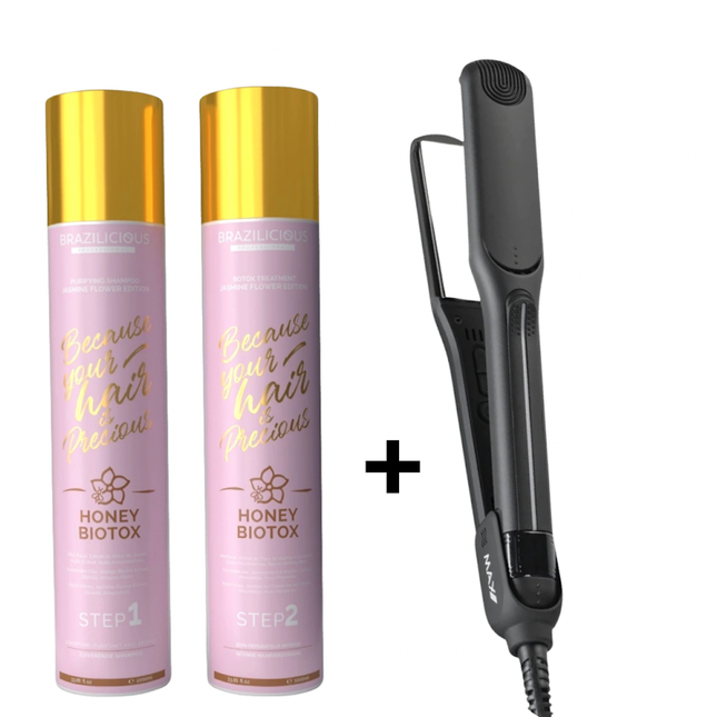 BraziliCious Biotox Honey &amp; Jasmineflower Keratine 2 x 1000ml &amp; Professionele Max Pro Stijltang