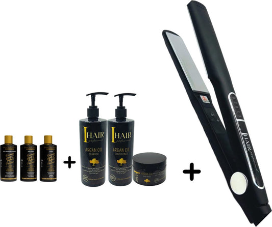 BraziliCious Honey Therapy Keratine 3 x 100 ml + I HAIR Stijltang 250 ° + Onderhoudsshampoo & Conditioner & Masqua