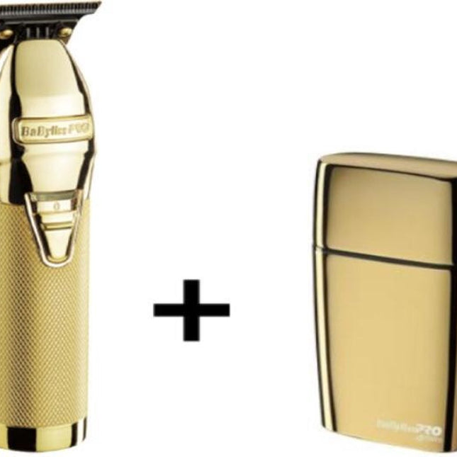 BaByliss Pro Skeleton trimmer Gold + Babyliss Pro FoilFX02 Shaver Gold