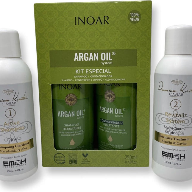 Keratin Caviar Kit 2 x 150ml & INOAR ARGAN OIL SHAMPOO & CONDITIONER