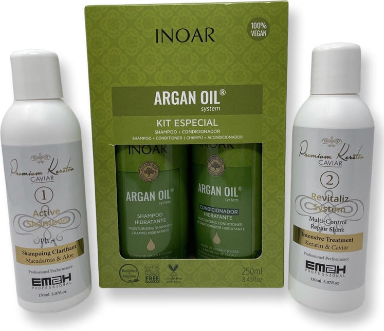 Keratin Caviar Kit 2 x 150ml & INOAR ARGAN OIL SHAMPOO & CONDITIONER