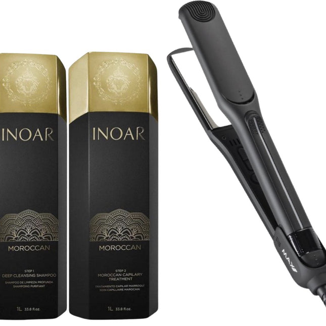 Inoar Moroccan 2 X 1000ml &amp; Keratin Shine Stijltang - Levenslange Garantie