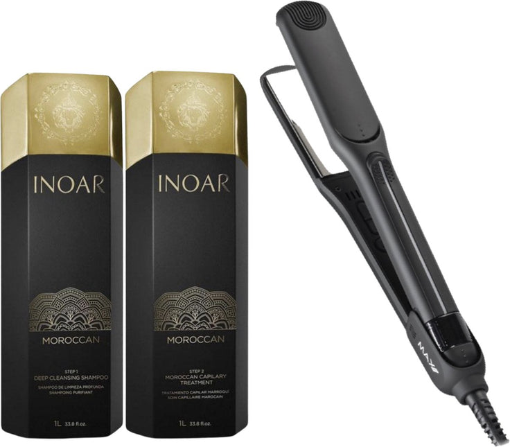 Inoar Moroccan 2 X 1000ml &amp; Keratin Shine Stijltang - Levenslange Garantie