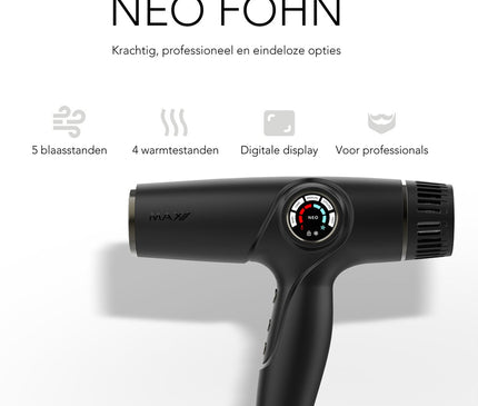 Max Pro NEO Föhn 2100W - Inclusief Diffuser en Twee Blaasmonden (93mm en 63mm) - Professionele Haardroger - Hair Dryer - Alle Haartypes - Snelle Droogtijd - Verminderd Haarbeschadiging - ION &amp; Keramische Technologie - Zelfreinigende Functie