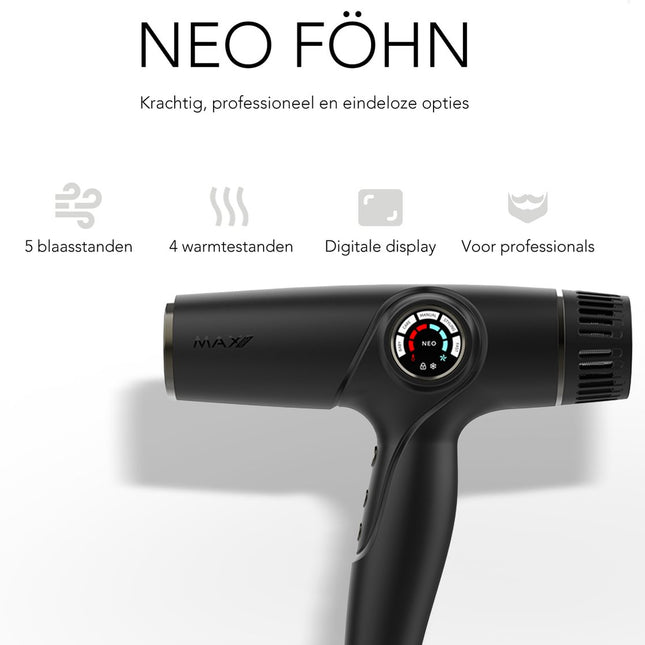 Max Pro NEO Föhn 2100W - Inclusief Diffuser en Twee Blaasmonden (93mm en 63mm) - Professionele Haardroger - Hair Dryer - Alle Haartypes - Snelle Droogtijd - Verminderd Haarbeschadiging - ION &amp; Keramische Technologie - Zelfreinigende Functie
