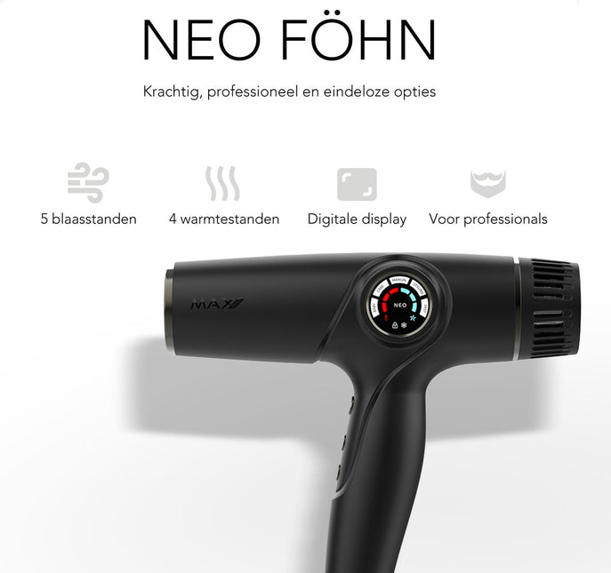 Max Pro NEO Föhn 2100W - Inclusief Diffuser en Twee Blaasmonden (93mm en 63mm) - Professionele Haardroger - Hair Dryer - Alle Haartypes - Snelle Droogtijd - Verminderd Haarbeschadiging - ION &amp; Keramische Technologie - Zelfreinigende Functie