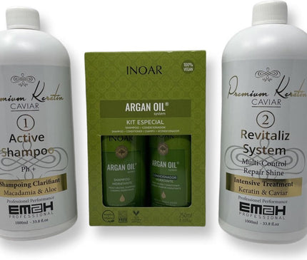 Keratin Caviar Kit 2 x 1000 ml & INOAR ARGAN OIL SHAMPOO & CONDITIONER