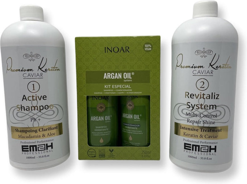 Keratin Caviar Kit 2 x 1000 ml & INOAR ARGAN OIL SHAMPOO & CONDITIONER