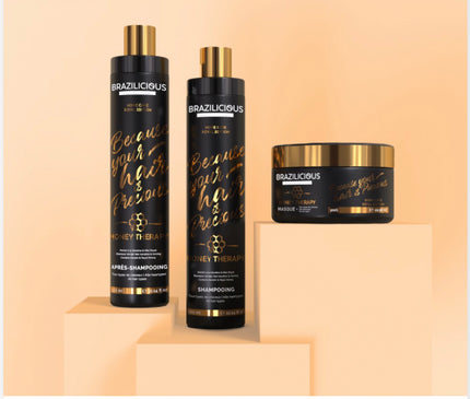 Brazilicious Aftercare Honey Shampoo &amp; Conditioner &amp; Masker 3 x 300 ml Onderhoudsset voor na de keratine behandeling