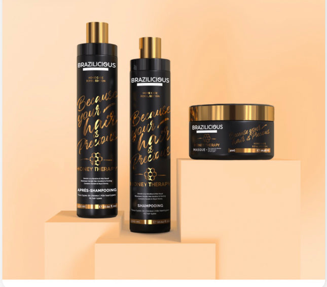 Brazilicious Aftercare Honey Shampoo &amp; Conditioner &amp; Masker 3 x 300 ml Onderhoudsset voor na de keratine behandeling