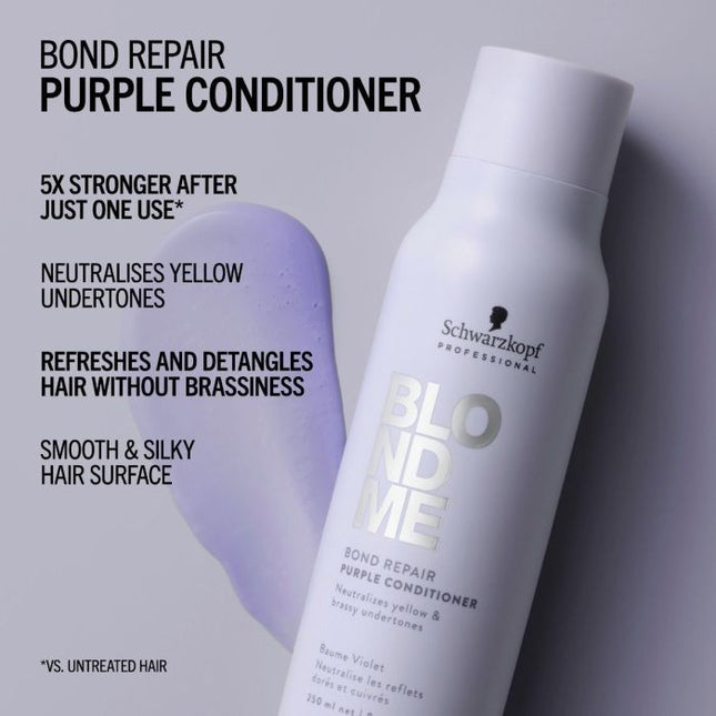 Schwarzkopf BlondMe Bond Repair Purple Shampoo 300ml + Conditioner 250ml