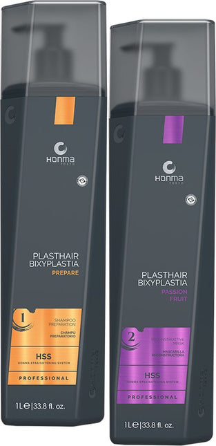 Honma Tokyo Haarmasker / Haarverzorging - Voor dik en gekruld blond haar te stylen - PlastHair Premium - Passion Fruit - Stap 1 &amp; 2 - 1000 ml
