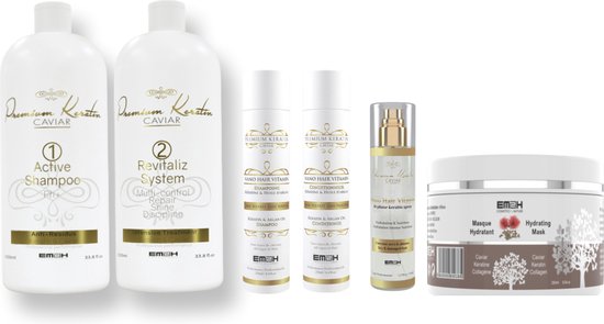 Keratin Caviar Kit 2 x 1000ml & Na keratine behandeling shampoo en conditioner en Masker