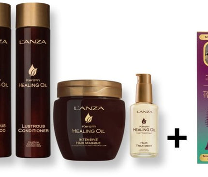 L'ANZA Keratin Healing Oil Lustrous Care Set - 300+250+210+50ml + Tangle Teezer Hair Brush
