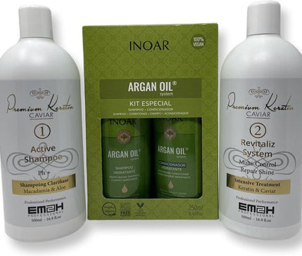 Keratin Caviar Kit 2 x 500 ml & INOAR ARGAN OIL SHAMPOO & CONDITIONER