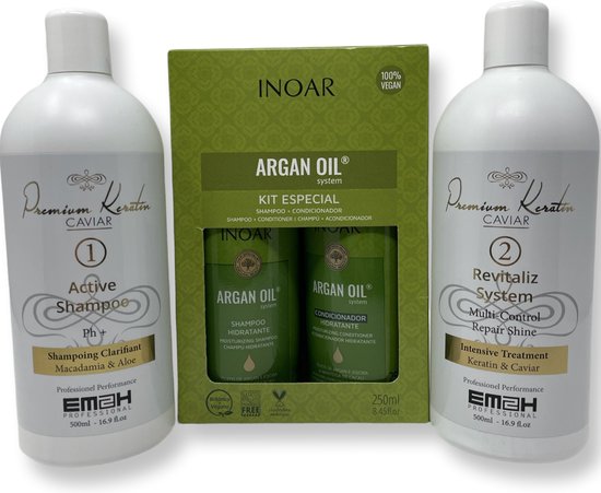 Keratin Caviar Kit 2 x 500 ml & INOAR ARGAN OIL SHAMPOO & CONDITIONER