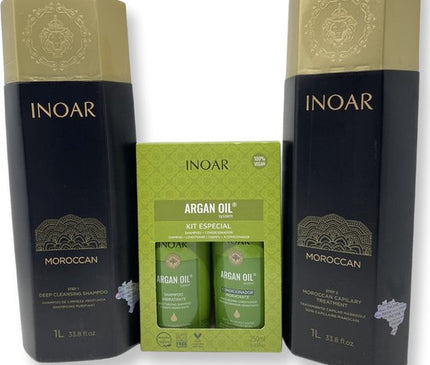 Inoar Moroccan 2x1000ml ORIGINAL keratine treatment marokkaanse keratin behandeling &amp; INOAR ARGAN OIL