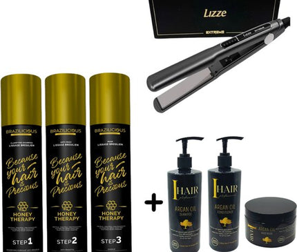 BraziliCious Honey Therapy Keratine 3x 000 ml + Lizze Stijltang 250°