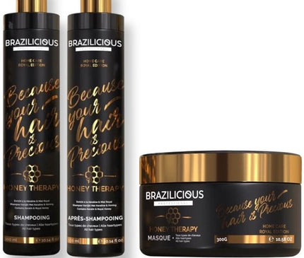 3 x 250 ml Onderhoudsshampoo & Conditioner & masker Ideaal om uw haar te onderhouden na een keratine behandeling. De shampoo van Brazilicious bevat Koninklijke Honing. Honing is algemeen bekend voor de voeding van de haarschubben. FLAKA.BE