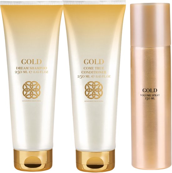 GOLD DREAM SHAMPOO 250 ML /// & /// COME TRUE CONDITIONER 250 ML & GOLD VOLUME SPRAY 150 ml