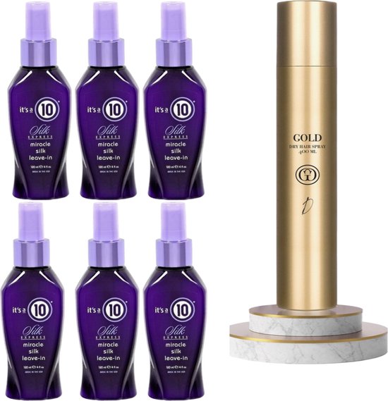 6 X STUKS It's a 10 Miracle Silk Leave-in 120 ml + GOLD Professional Haircare Dry Hair Spray 400 ml