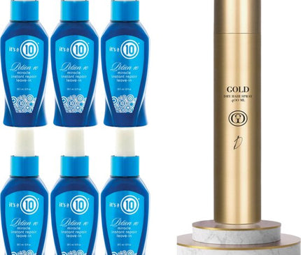 6 X STUKS It's a 10 - Instant Repair Leave-in Conditioner + GOLD Professional Haircare Dry Hair Spray 400 ml