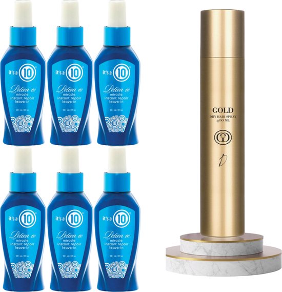 6 X STUKS It's a 10 - Instant Repair Leave-in Conditioner + GOLD Professional Haircare Dry Hair Spray 400 ml