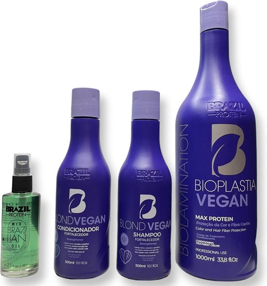 BRAZIL PROTEIN BIOPLASTIA VEGAN 1L & SHAMPOO & CONDITIONER & ARGAN OIL PROTEIN