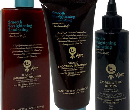 Tecna Smooth Straightening Laminating Organic Smoothing Shampoo 250ml Treatment 200ml Drops 150ml