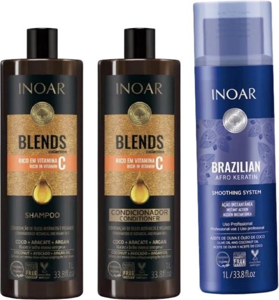 Inoar Afro Keratine Met Blends Shampoo &amp; Conditioner 1000 ML