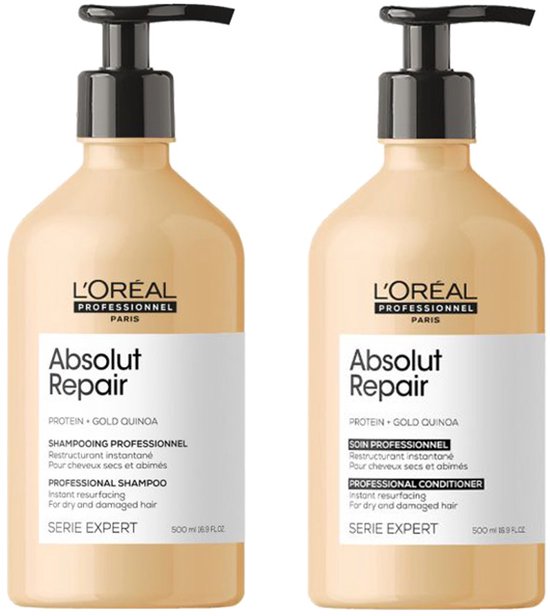 L'Oréal Serie Expert Absolut Repair Gold Shampoo en Conditioner zijn speciaal ontwikkeld voor (zeer) beschadigd haar. Ze herstellen en voeden de haarvezels intensief, maken het haar makkelijk doorkambaar en zorgen voor zichtbaar sterker, zachter en glanzender haar. Daarnaast helpt de conditioner het haar te beschermen tegen verdere beschadiging. flaka.be