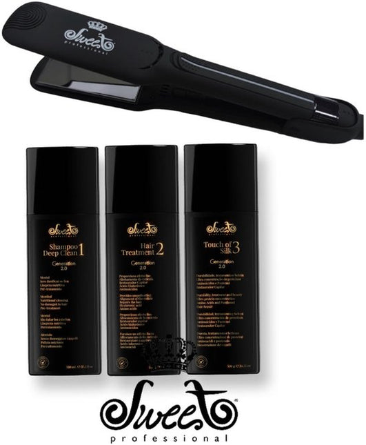 Sweet Professional Straightening System Brazilian Keratin Blowout Treatment 3x1Liter Keratin behandeling speciaal voor krullend haar wordt glad&zijdig + Sweet Hair Professional First Flat Iron 32mm