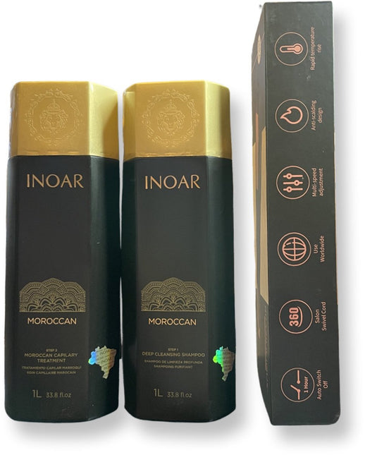 Inoar marokkaanse Keratin 2x1000ml &amp; Brazilicious Titanium &amp; Gold 48K Therapy 250 º