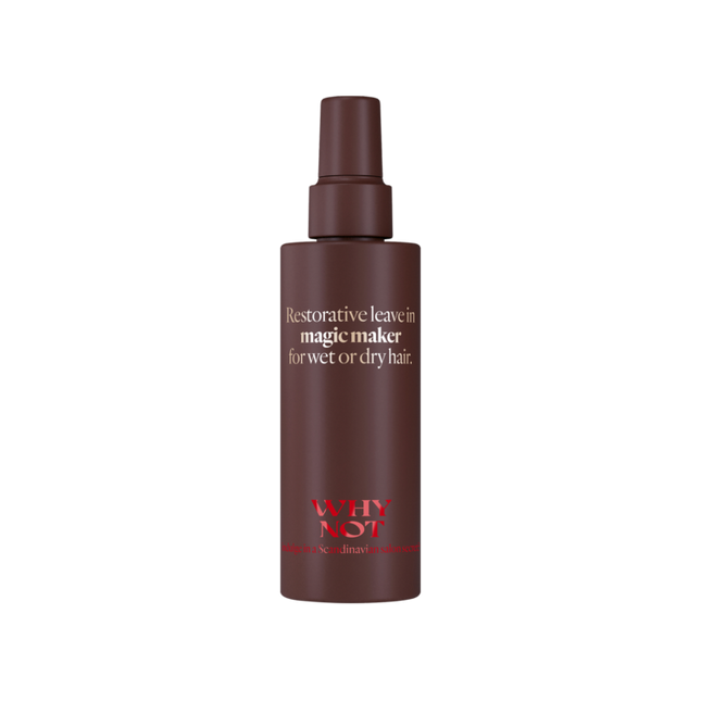 Magic maker 150 ml Multi functional leave in spray with 12 effects for all hair types. Color protection UV protection Heat protection Anti frizz Volumizing Helps to repair split ends Increase manageability Nourishing Enhance the glance Increase styling ease Nourish the hair from root to tip Strenghtens the hair to prevent damage How to use Spray into the hair or in the palm of your hand to apply as a cream. Perfect in both dry and toweldried hair. Code 260500150 Barcode 7350116701609