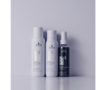 Schwarzkopf BlondMe Bond Repair Purple Shampoo 300ml + Conditioner 250ml + Spray Conditioner 150ml