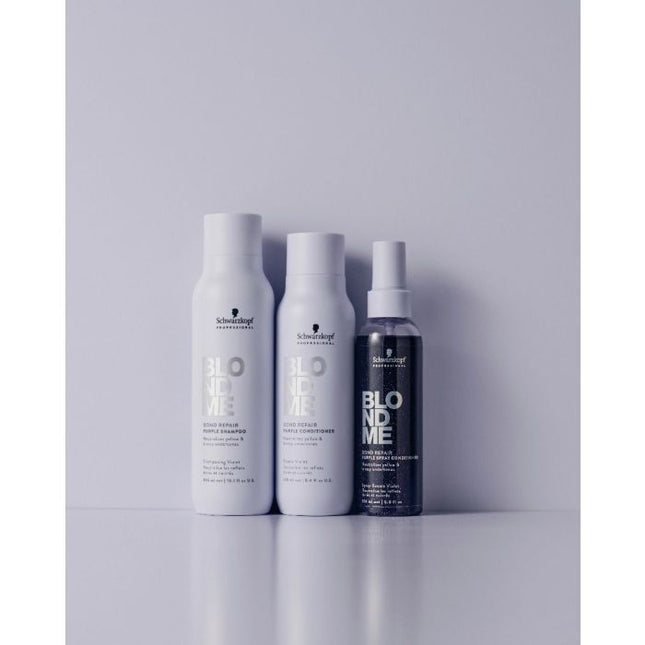 Schwarzkopf BlondMe Bond Repair Purple Shampoo 300ml + Conditioner 250ml + Spray Conditioner 150ml