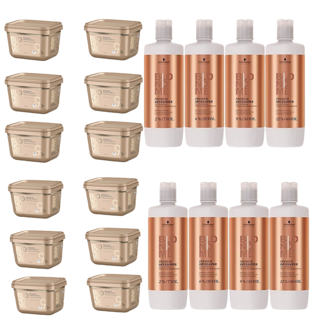 12 x Schwarzkopf Professional Blond Me Premium Lift 9+ 450gr & 8 x Schwarzkopf BlondMe Premium Developer 6% + 12% + 9% + 2%