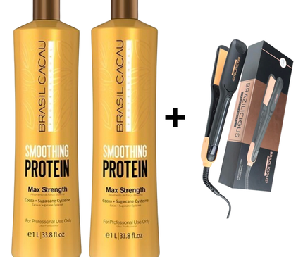 BRASIL CACAU Smoothing Protein 2 x 1000 ml = Gratis Professionele StijlTang Van BraziliCious 250°G