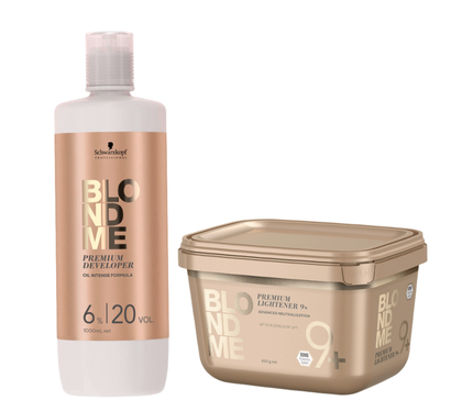 Schwarzkopf BlondMe Premium Developer 6% – 1000 ml & Schwarzkopf BLONDME Bond Enforcing Premium Lightener 9+ 450g