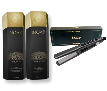 INOAR Moroccan Keratine Behandeling Kit 2x1000ml & Lizze Extreme Titane Stijltang 250°C 480°F