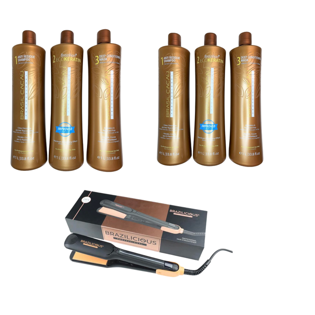 Cadiveu Brasil Cacau Ecokeratin 2 x 3000 ml = Gratis Professionele StijlTang Van BraziliCious 250°G