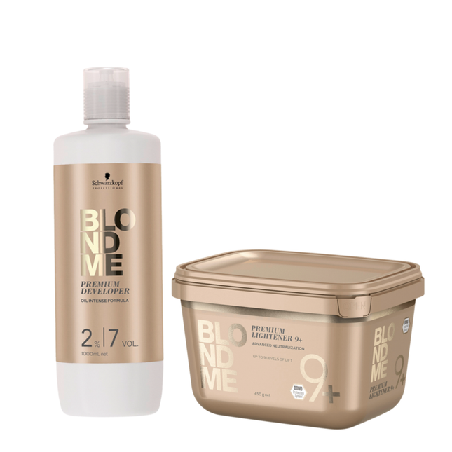 Schwarzkopf BlondMe Colors Premium Developer 2% – 1000 ml & Schwarzkopf BLONDME Bond Enforcing Premium Lightener 9+ 450g