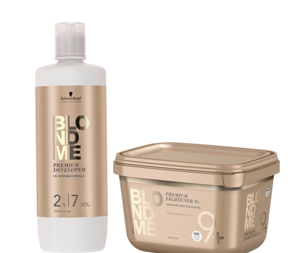 Schwarzkopf BlondMe Colors Premium Developer 2% – 1000 ml & Schwarzkopf BLONDME Bond Enforcing Premium Lightener 9+ 450g