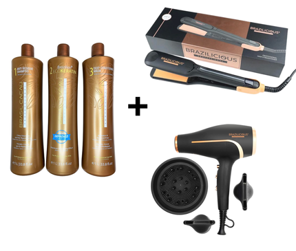 Cadiveu Brasil Cacau Ecokeratin +Titanium & Gold 48K Therapy 250 º +Brazilicious Vulcano TherapyHaardroger